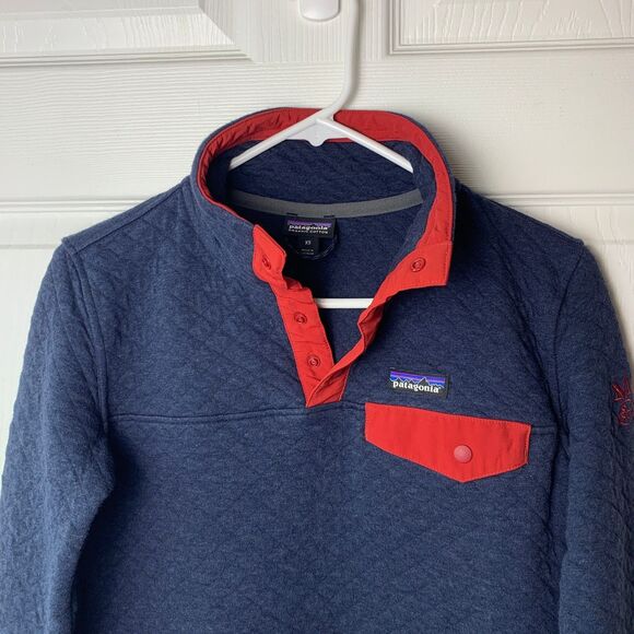 Patagonia Women's XS Cotton Quilt Snap-T Pullover Navy & Red Maker's Mark Logo - Picture 2 of 10